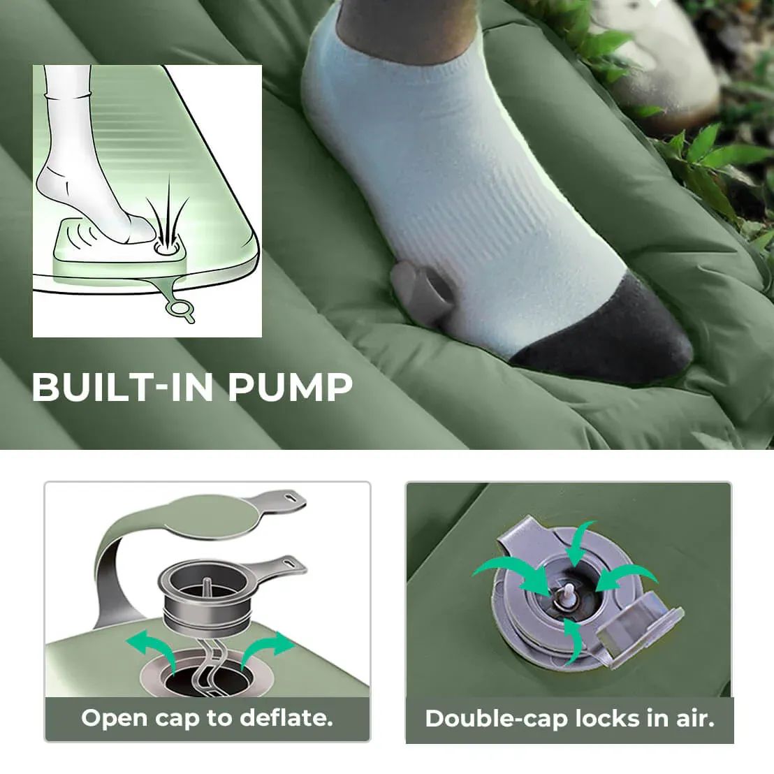 Camping Sleeping Pad - Built-in Pillow
